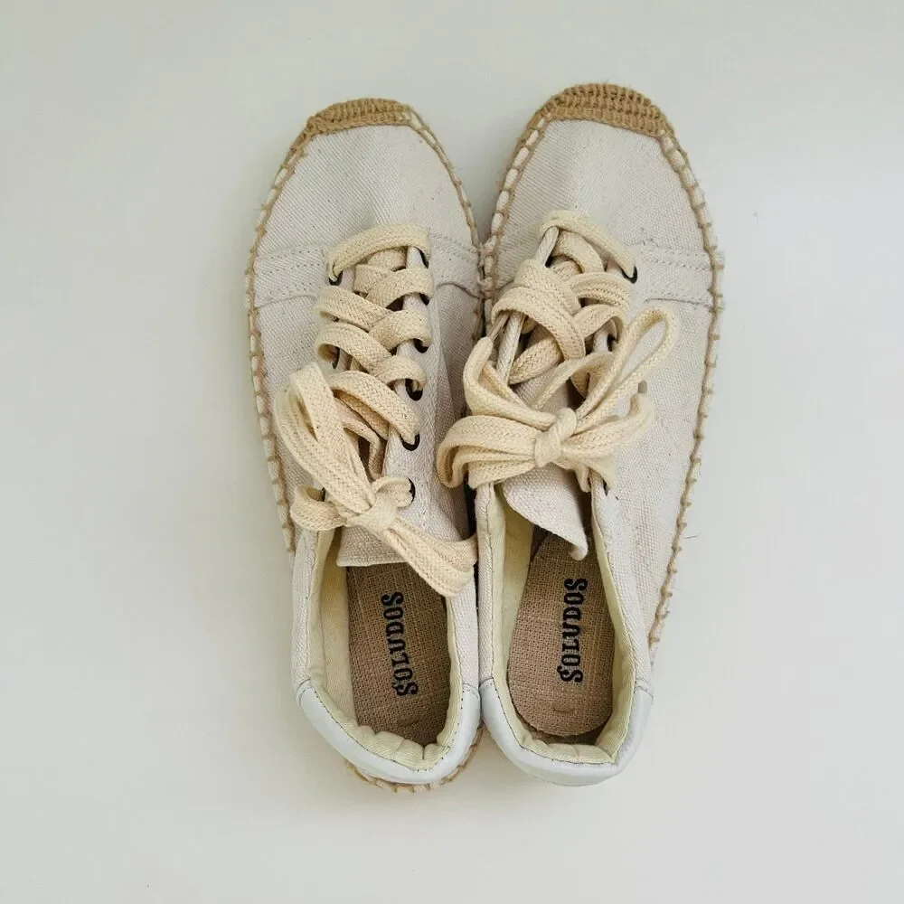 SOLUDOS Izzy Ivory Canvas Espadrille Lace Up Sneakers - US 7